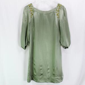 BCBGMAXAZRIA Green Silk Jeweled Boat Neck Mini Dress